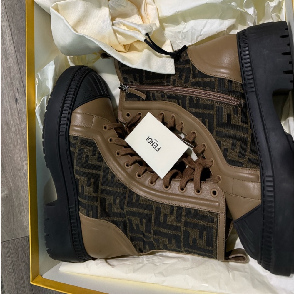 Fendi Jacquard FF Lug Sole Combat Boots